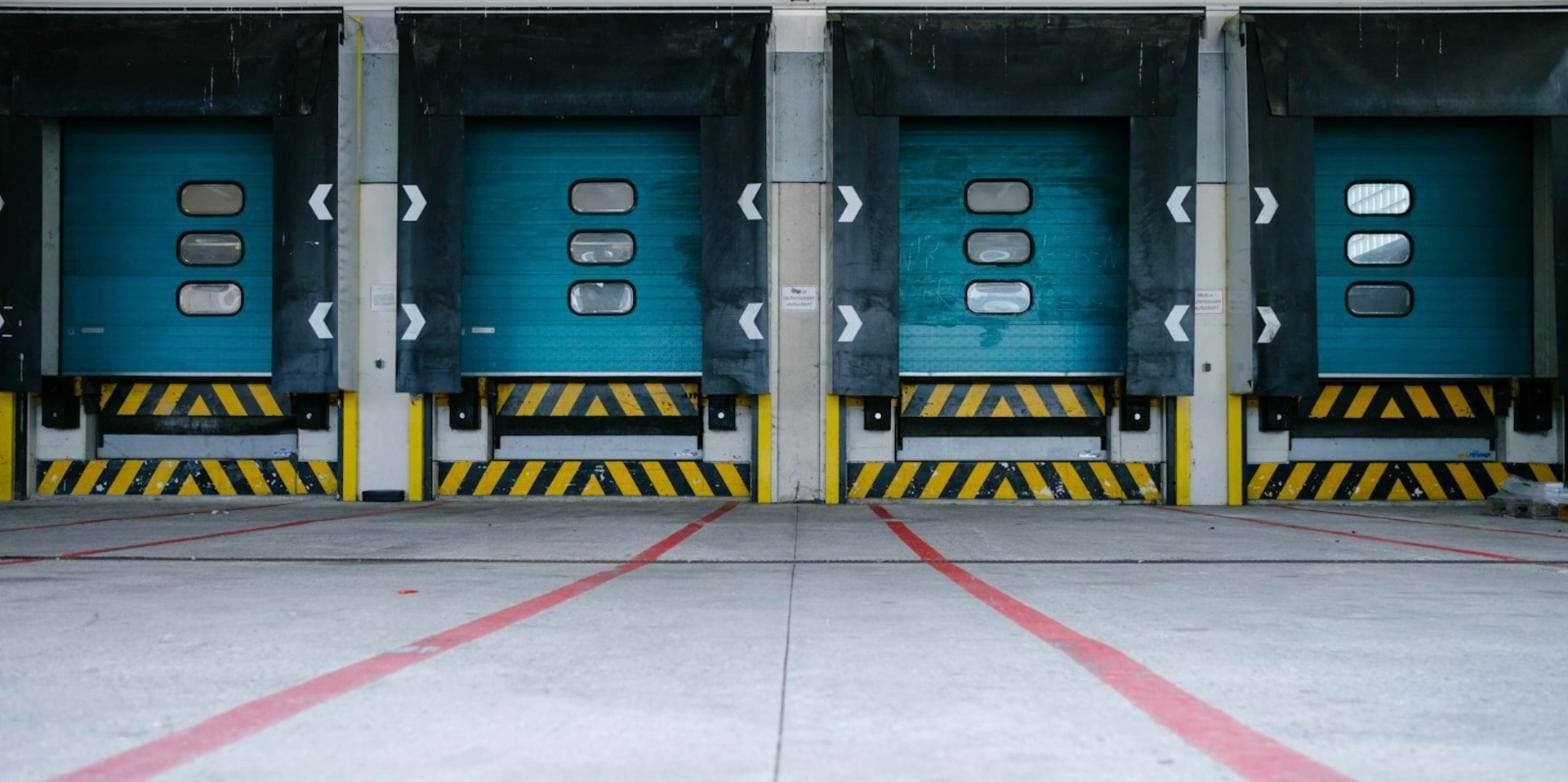 Row of commercial loading dock doors